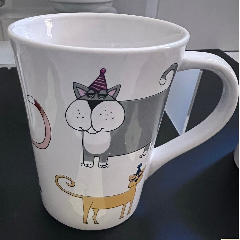 Signature Housewares Ursula Dodge Party Cat Stoneware Latte Mug White 18oz